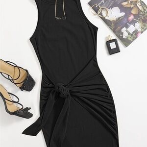 Chic Black Asymmetrical Dress with Tie Detail